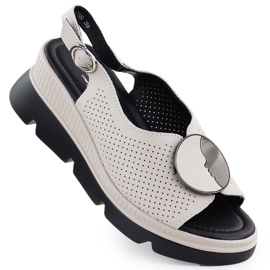 S.Barski Sandaler för kvinnor läder för en OpenWork Wedge Beige S. Barski LR51-788