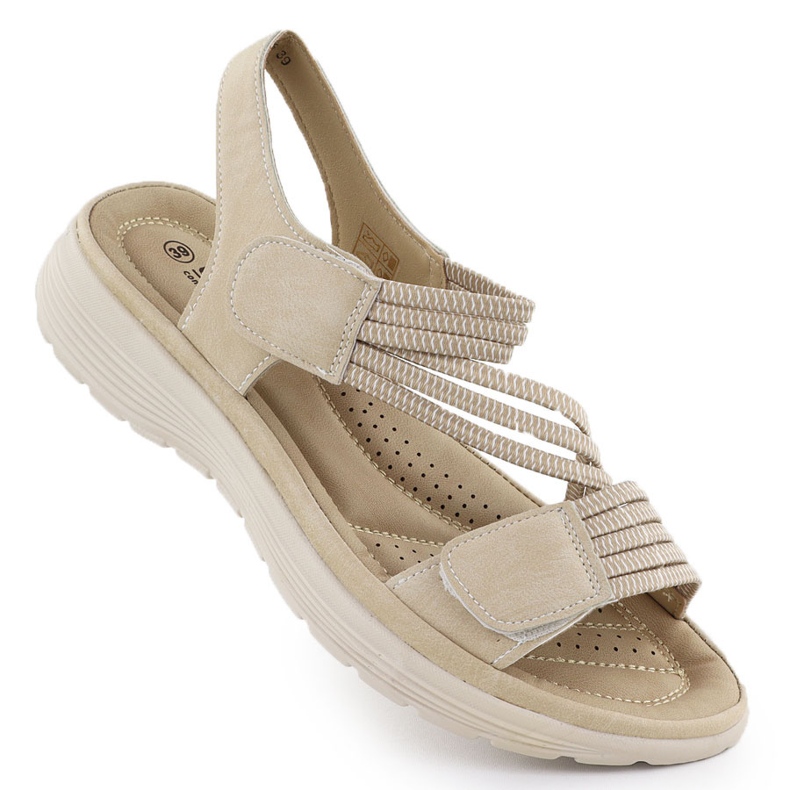 Kvinnors sandaler på plattformen bekväm beige unisoft 8875