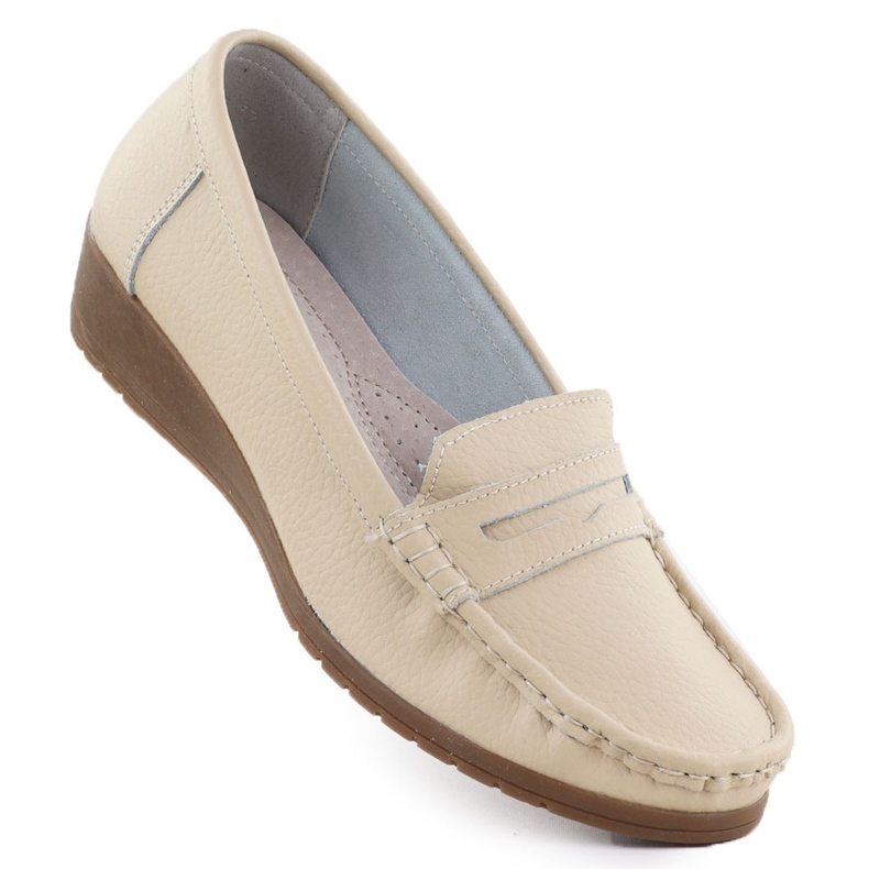 Kvinnors läder loafers på höjden beige sabatina jhy01