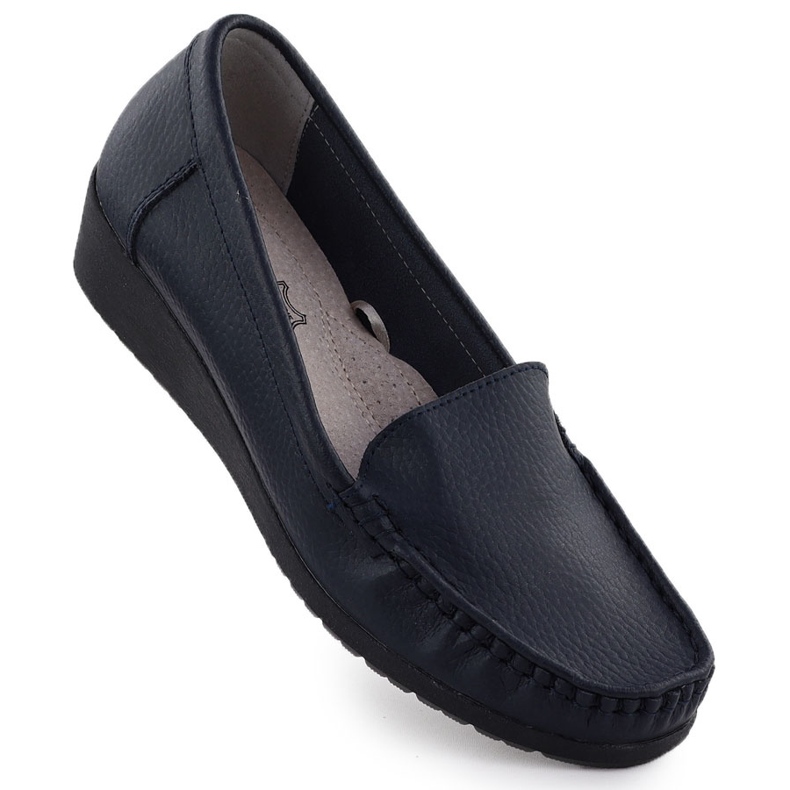 Kvinnors läderloafers på en plattform Navy Blue Sabatina JHY03 blå