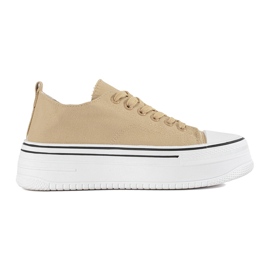 Beige damsneakers med tjock sula