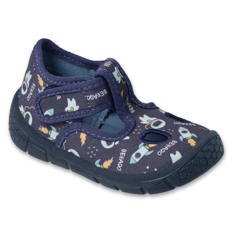Befado marinblå barntofflor med kardborreband 630P018 Soft-B