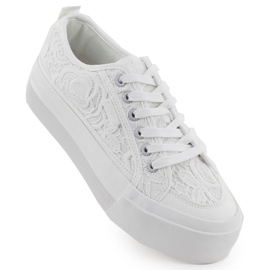 Låga kvinnors sneakers med Lace White Big Star RR274747 vit