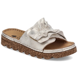 Kvinnors flip flops på plattformen med Golden Rieker V8763-60 gyllene