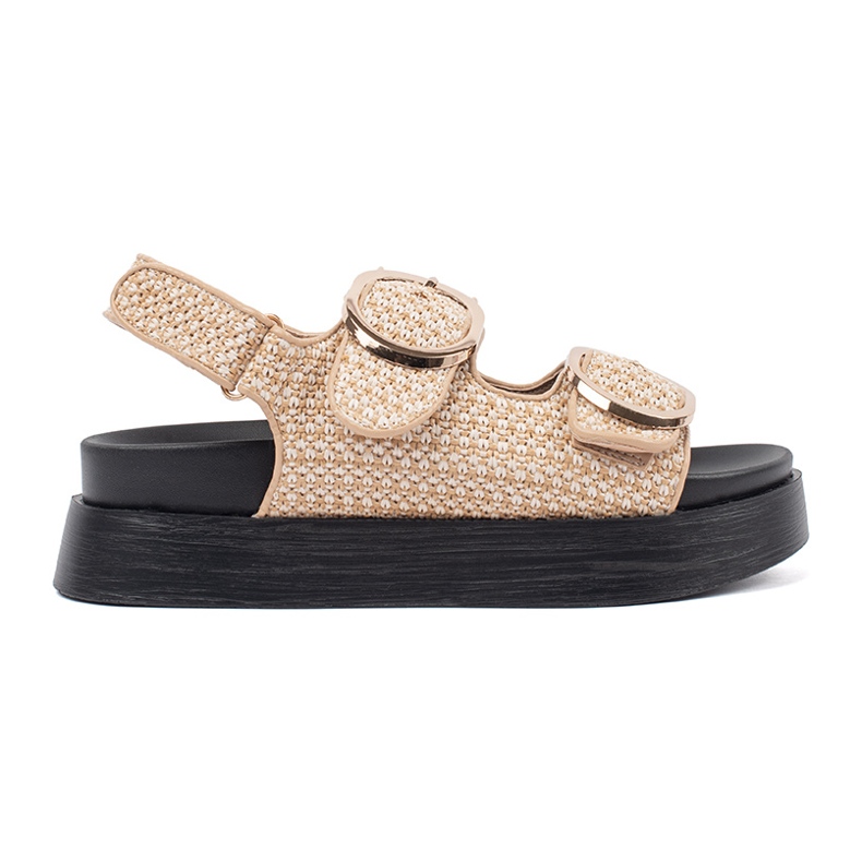 Goodin Sandaler på en plattform i en beige och vit rutig