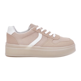 Sneakers med låg plattform för kvinnor, beige