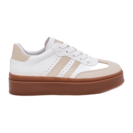Kvinnors sneakers på plattformen med Eco Leather Beige och White