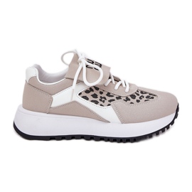 Kvinnors sneakers sportskor på plattformen leopard och vit och beige