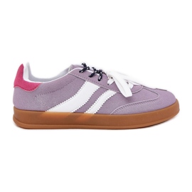 Låga kvinnors sneakers med dubbel lila snörning purpur