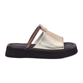 S.Barski Kvinnors läder tofflor på plattformen med ett dekorativt bälte D&amp;A MK51-475 guld gyllene