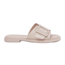 S.Barski Kvinnors läderflip flops med en D&amp;A SJ2302-01 beige spänne