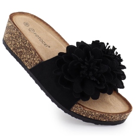 Women's Flip -flops on Wedge Flowers Black Potocki GN17300 svart