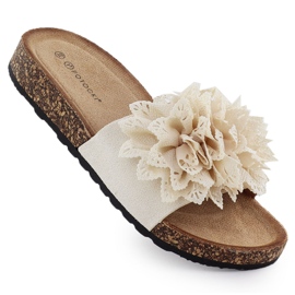 Kvinnors flip flops med blommor Beige Potocki GN17301