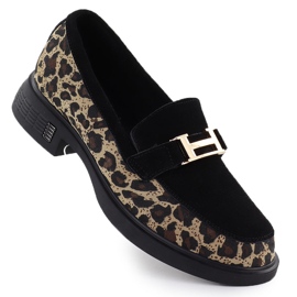 Lordy Leather Leopard Shoes Lords Black Vinceza 66791 svart
