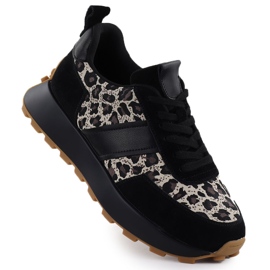 Lädersneakers på Black Leopard -plattformen Vinceza 66793 svart