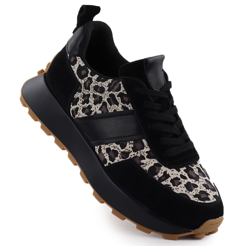 Lädersneakers på Black Leopard -plattformen Vinceza 66793 svart