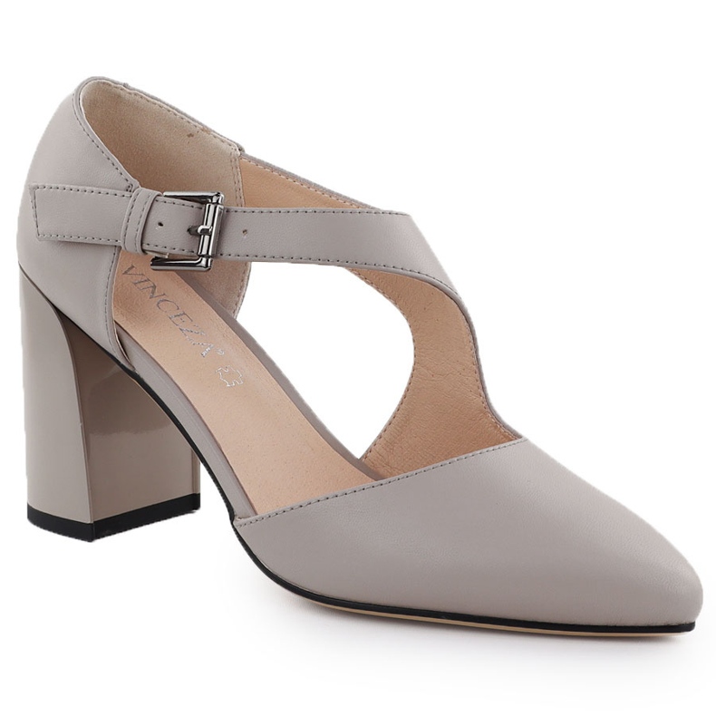 Läderpumpar på pelarskorna med en grå bälte Vinceza 91133