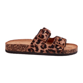 Kvinnors flip flops med klämmor på Cork Sole Brown Leopard Print brun
