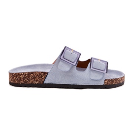 Kvinnors flip flops med klämmor på korksulablått