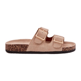 Kvinnors flip flops med klämmor på en Cork Sole Beige
