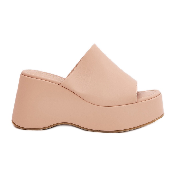 Eco Leather kvinnors tofflor på plattformen och beige kilar