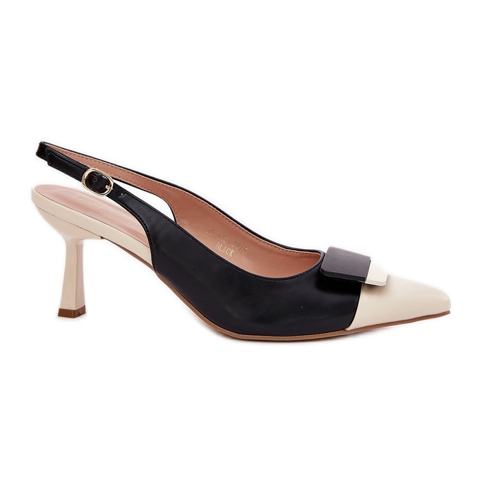 Eleganta höga klackar med dekoration Eco Black Leather svart