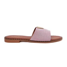 Flat -hane kvinnors flip flops med dekorativa lila detaljer purpur