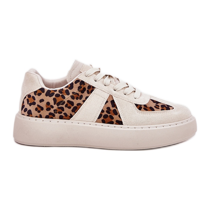 Kvinnors sneakers med leopardtryck på plattformen beige