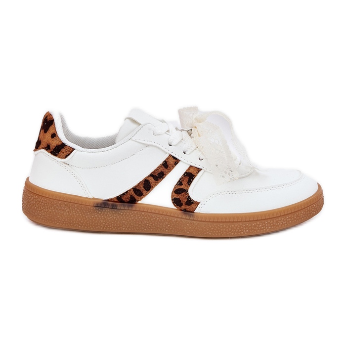 Låga kvinnors sneakers med spetsvitt leopardtryck