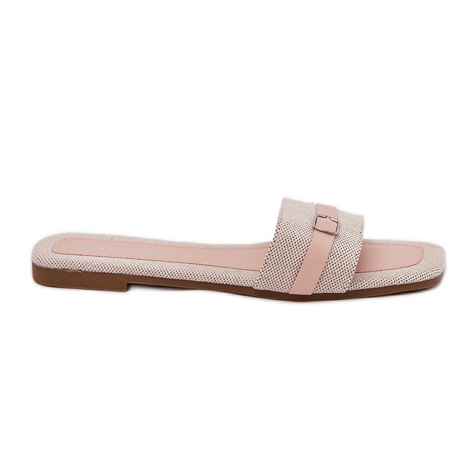 Platta kvinnors flip flops med bälte och spänne beige
