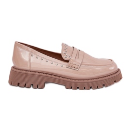 Kvinnors loafers lackade med beige dekoration