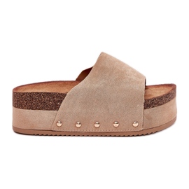 Kvinnors tofflor på den massiva plattformen Eco Suede Khaki beige