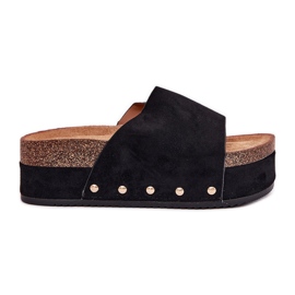 Kvinnors flip flops på den massiva plattformen Eco Suede Black svart