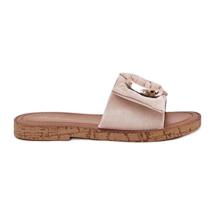 Platta kvinnors flip flops med dekorativ detalj beige
