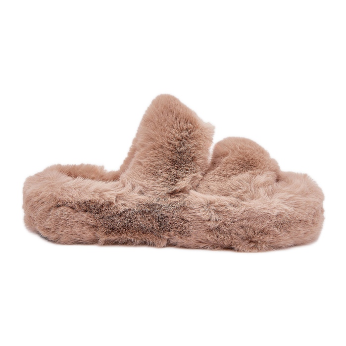 Kvinnors päls tofflor på Khaki -plattformen beige