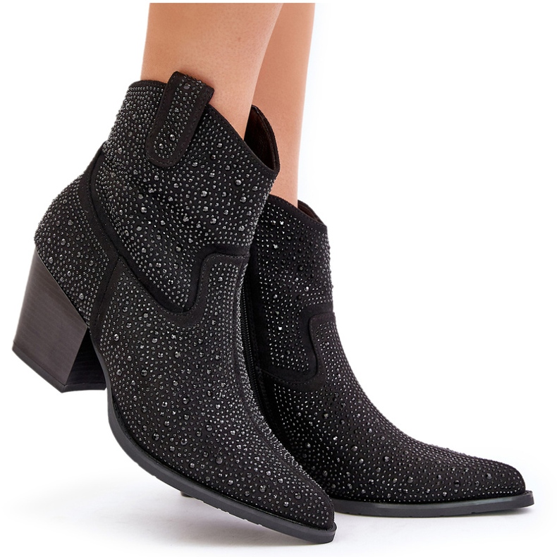 Dekorerade kvinnors stövlar med höga klackar med verktyg i Spitz S.Barski HY42-121 svart
