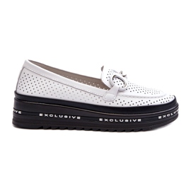 S.Barski Läder OpenWork Women's Loafers på plattformen med en prydnad av S. Barski LR750 White vit