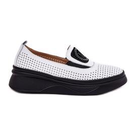 Kvinnors OpenWork Leather Loafers på plattformen och Vinceza 79522 Vita kilar