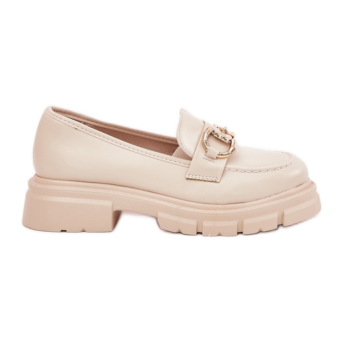 Kvinnors Eco Leather Loafers med gyllene detalj beige