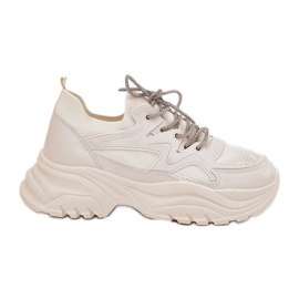 Kvinnors sneakers på en dekorativ plattform beige snörning