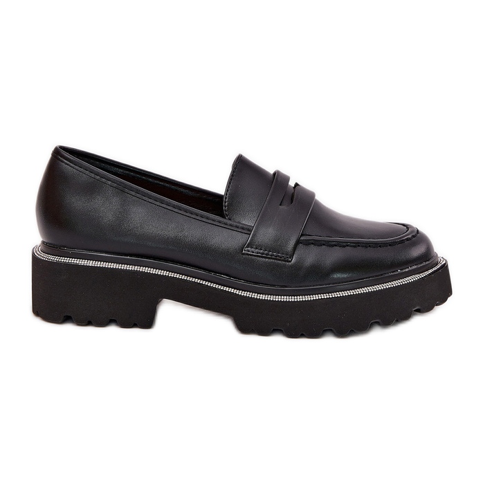 Kvinnors Eco Leather Loafers med svarta zirkoner