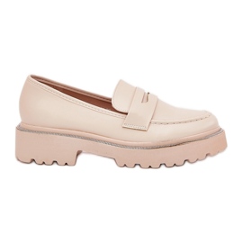 Kvinnors Eco Leather Loafers med Zircons Beige