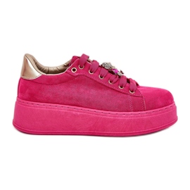 Kvinnors sneakers på plattformen med nallebjörn fuchsia rosa