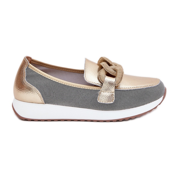 S.Barski Kvinnors läderloafers med en prydnad LR51-966 guld gyllene