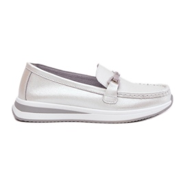 Kvinnor läder loafers s.barski gr51-598 pärla silver-