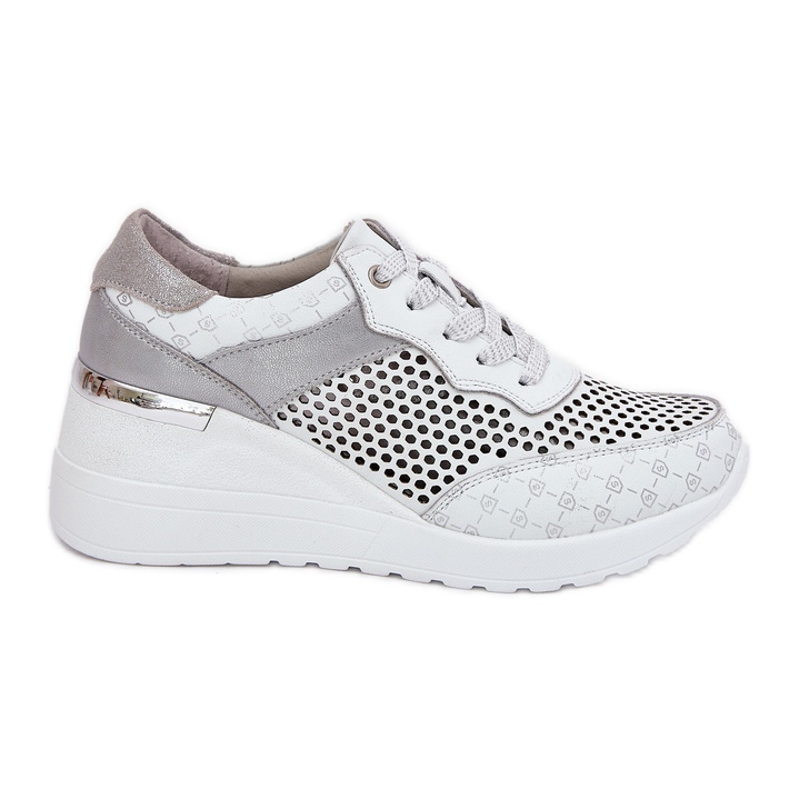 Läder openwork sportskor sneakers on wedge s.barski lr51-641 vit
