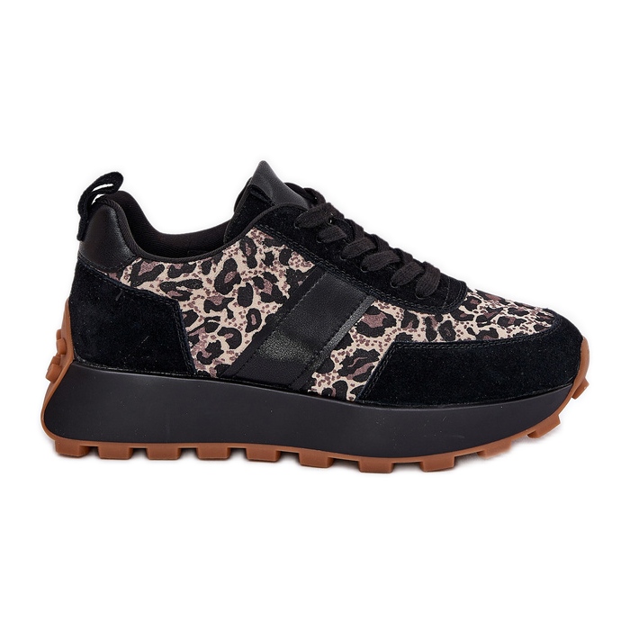 Kvinnors mocka sneakers på plattformen Leopard Vinceza 66793 svart