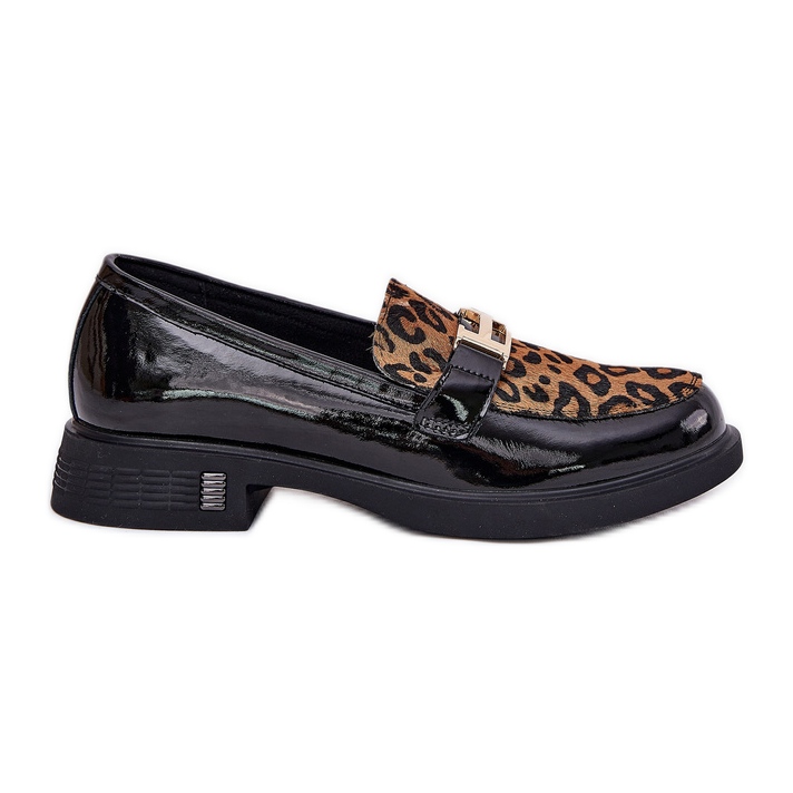Läder lackerade mockasins leopard vinceza 66790 svart