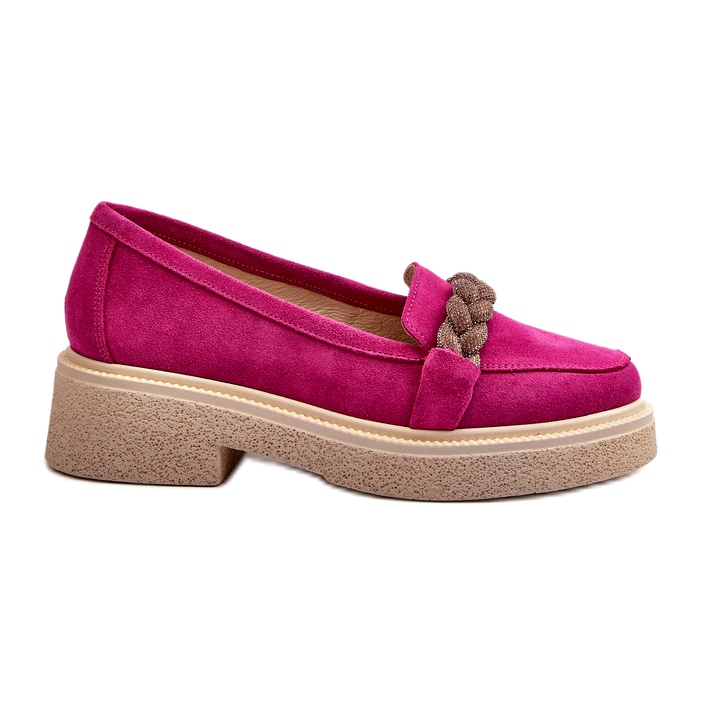 Zazoo 3429/W Kvinnor Suede Leather Loafers med en prydnad av fuchsia rosa