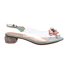S.Barski Genomskinliga lågklackade sandaler med dekoration Grön D&amp;A MR38-368